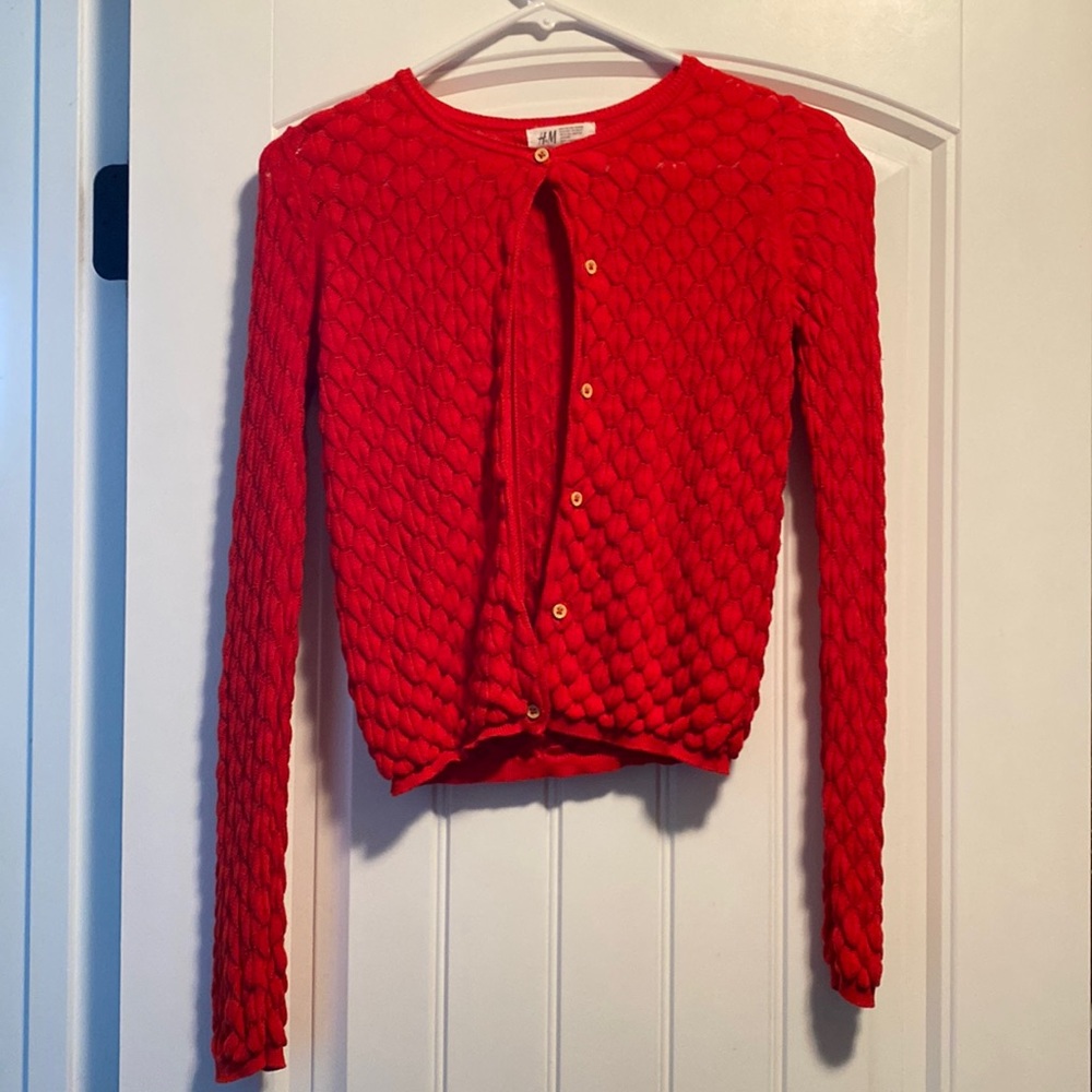 Girls red button sweater
